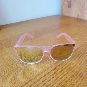 "Penelope II" Champagne Frame Shield Retro Sunglasses with Mirror Lens